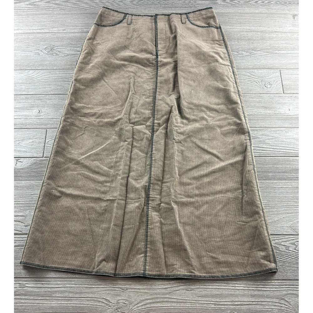 Sundance Corduroy Maxi Skirt Iridescent Gray Beige A-Line Pockets Size 12